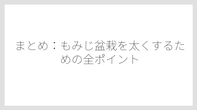 まとめ：もみじ盆栽を太くするための全ポイント