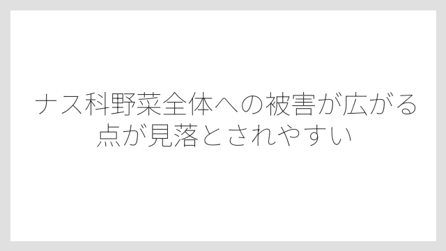 ナス科野菜全体への被害が広がる点が見落とされやすい