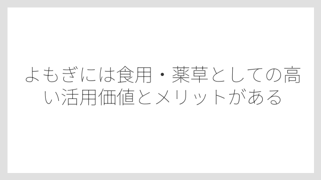 よもぎには食用・薬草としての高い活用価値とメリットがある