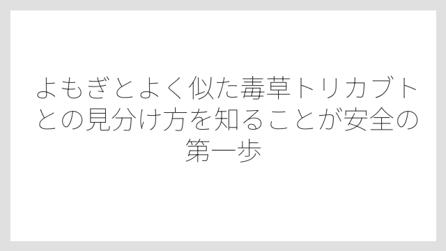 よもぎとよく似た毒草トリカブトとの見分け方を知ることが安全の第一歩