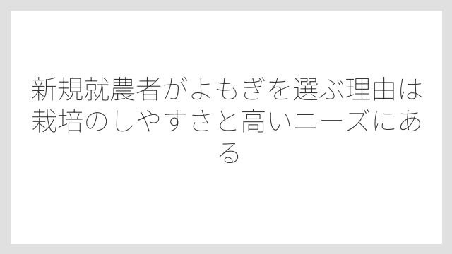 新規就農者がよもぎを選ぶ理由は栽培のしやすさと高いニーズにある
