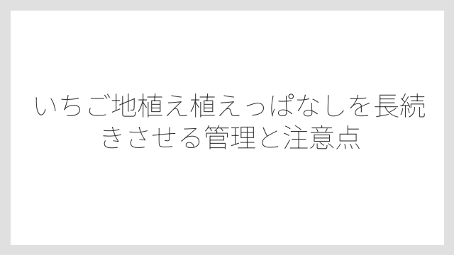 連作障害があるため同じ場所で育て続けるには工夫が必要