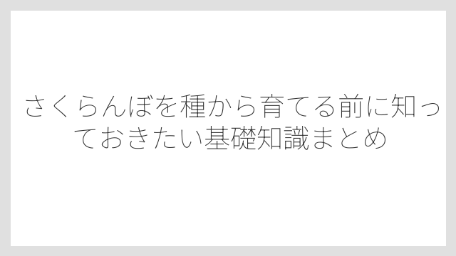 さくらんぼを種から育てる前に知っておきたい基礎知識まとめ