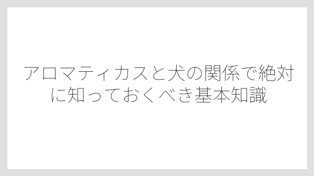 アロマティカスと犬の関係で絶対に知っておくべき基本知識
