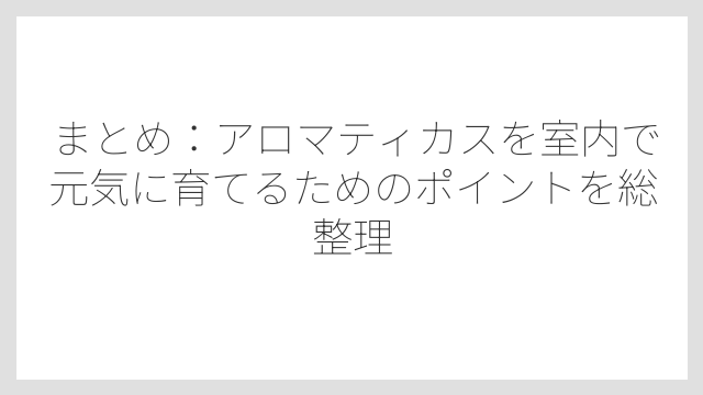 まとめ：アロマティカスを室内で元気に育てるためのポイントを総整理