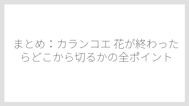 まとめ：カランコエ 花が終わったらどこから切るかの全ポイント