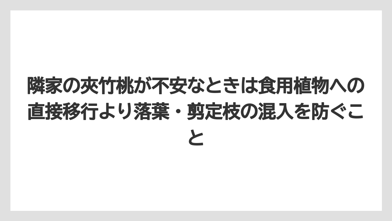 【栽培】【農園】【農業】隣家の夾竹桃が不安なときは食用植物への直接移行より落葉・剪定枝の混入を防ぐこと