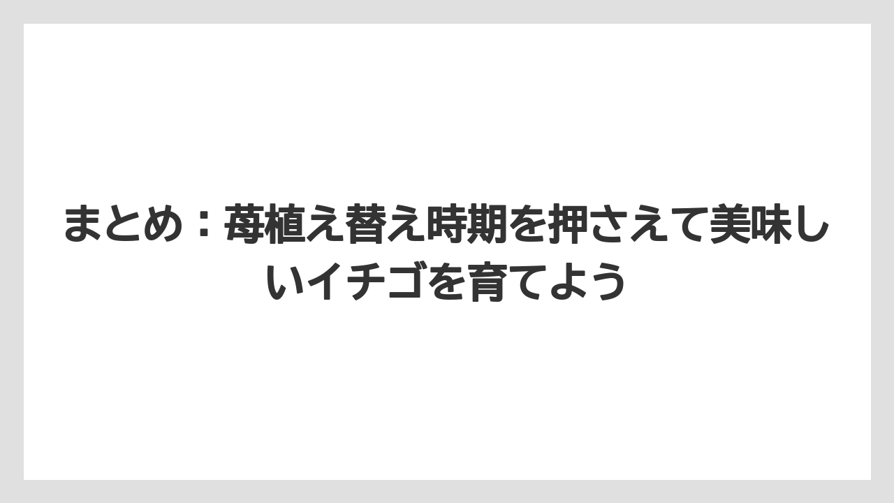 【栽培】【植え】【農業】まとめ：苺植え替え時期を押さえて美味しいイチゴを育てよう