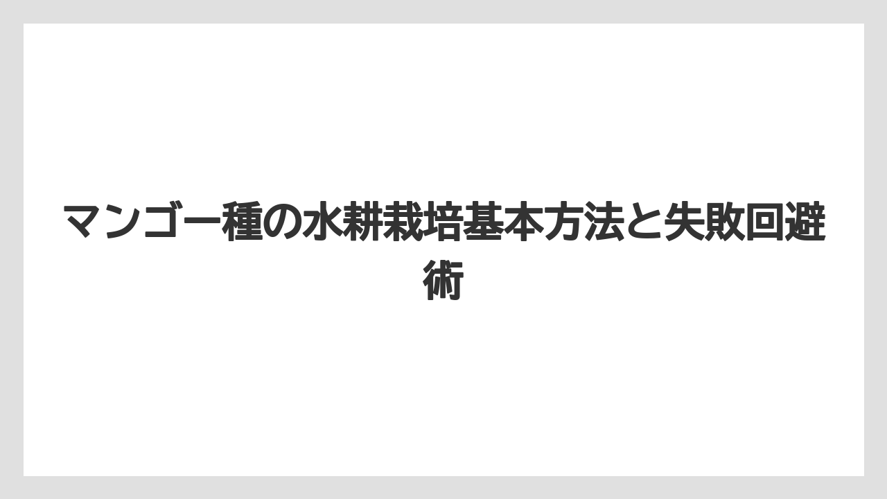 マンゴー種の水耕栽培基本方法と失敗回避術