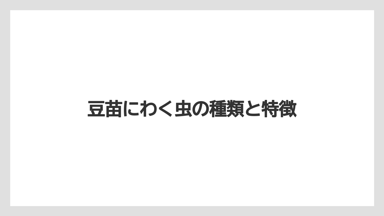 【害虫】【栽培】【豆苗】【農業】豆苗にわく虫の種類と特徴
